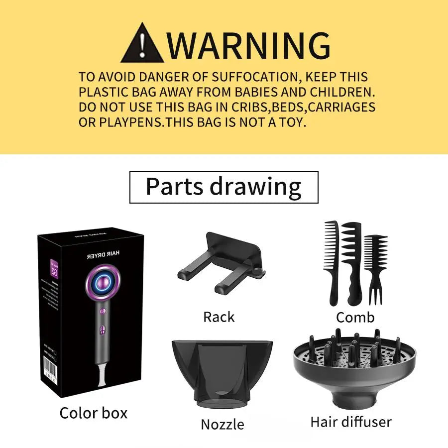 Ionic Hair Dryer Set | Frizz Control, Comes with Diffuser, Concentrator & 3 Styling Combs