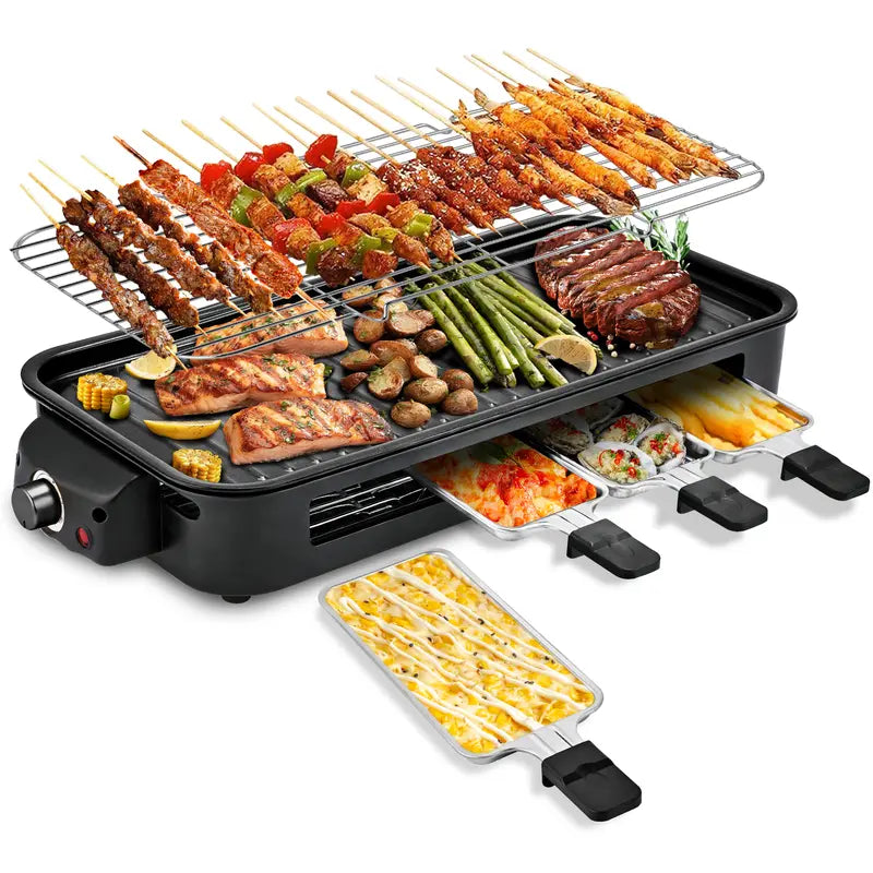 1800W 2‑in‑1 Electric Indoor Smokeless Grill & Pan, Non‑Stick Removabl
